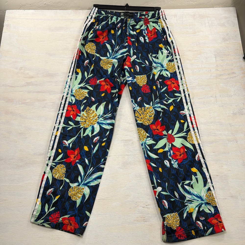 Adidas Track Pants HER Studio London Large Tropical Floral Wide Leg Black Womens